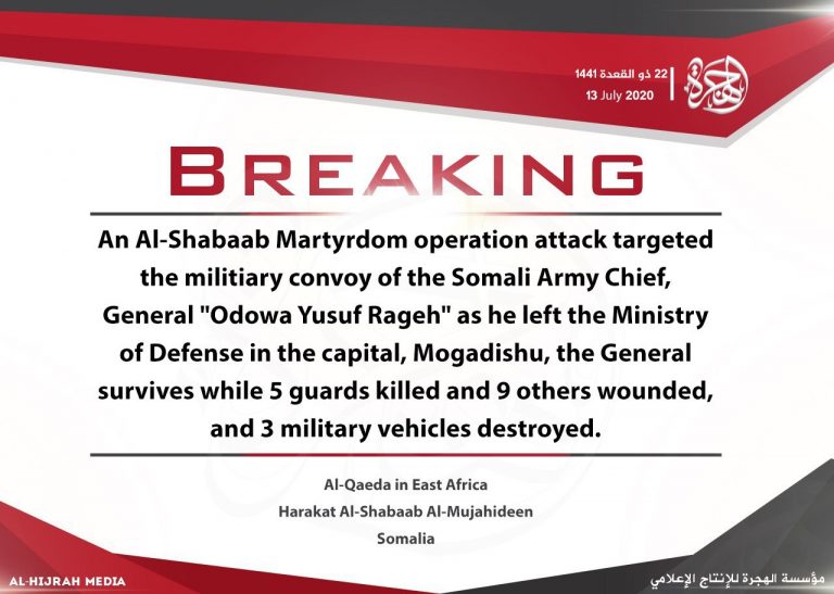 Al-Shabaab Berusaha Bunuh Seorang Jenderal Top Somalia di Mogadishu